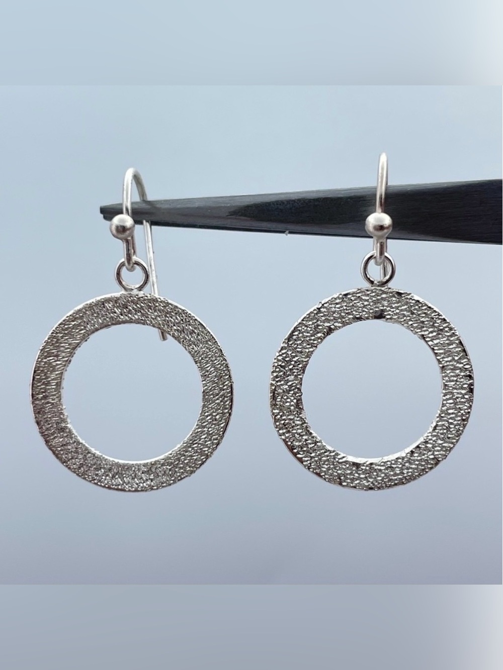 Sterling Silver Textured Open Circle Dangle Earrings 925 Modern Minimalist